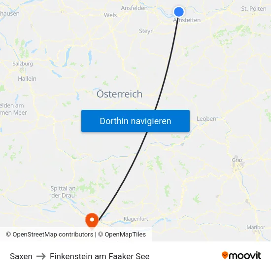 Saxen to Finkenstein am Faaker See map