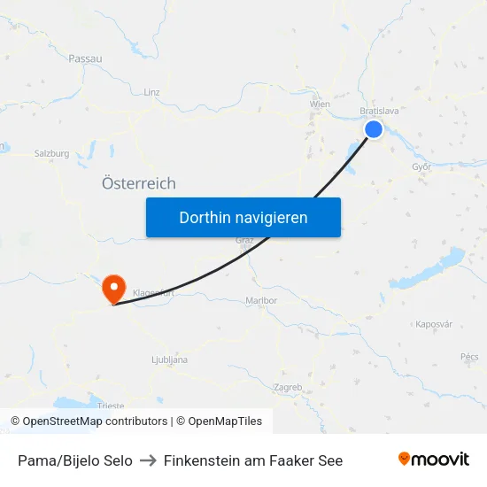 Pama/Bijelo Selo to Finkenstein am Faaker See map