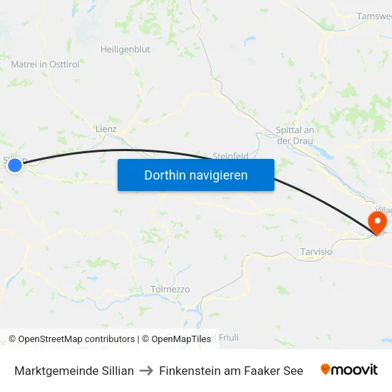 Marktgemeinde Sillian to Finkenstein am Faaker See map