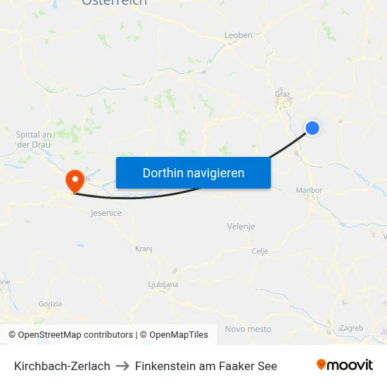 Kirchbach-Zerlach to Finkenstein am Faaker See map