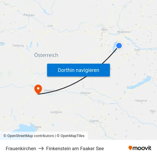 Frauenkirchen to Finkenstein am Faaker See map