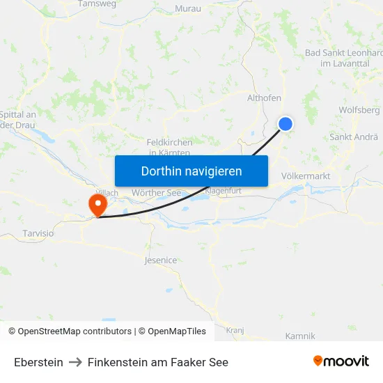 Eberstein to Finkenstein am Faaker See map