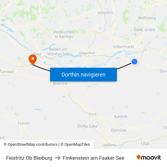 Feistritz Ob Bleiburg to Finkenstein am Faaker See map