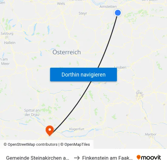 Gemeinde Steinakirchen am Forst to Finkenstein am Faaker See map