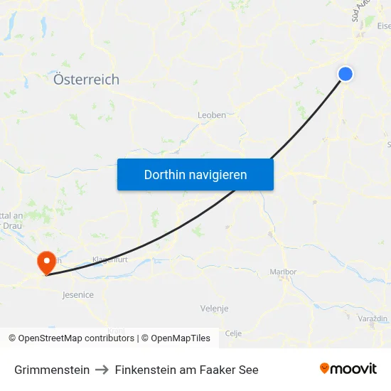 Grimmenstein to Finkenstein am Faaker See map