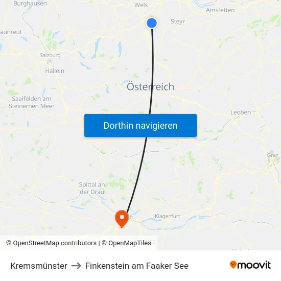 Kremsmünster to Finkenstein am Faaker See map