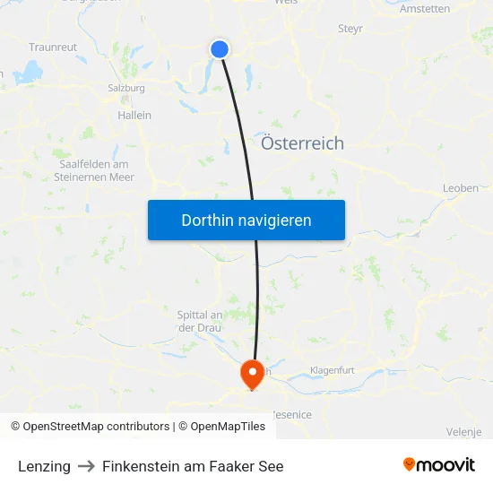 Lenzing to Finkenstein am Faaker See map