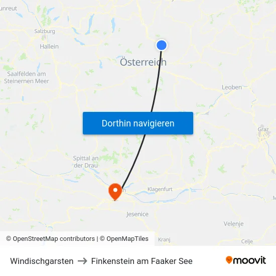 Windischgarsten to Finkenstein am Faaker See map
