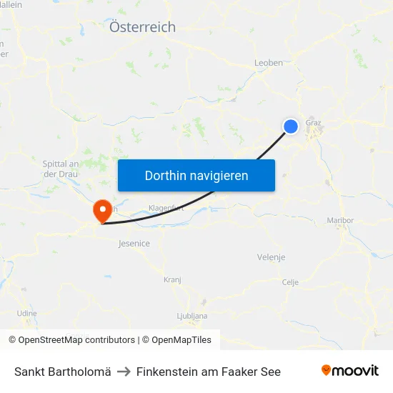 Sankt Bartholomä to Finkenstein am Faaker See map