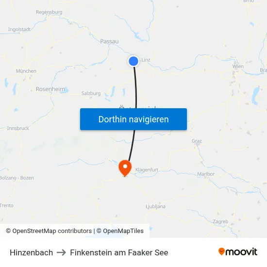 Hinzenbach to Finkenstein am Faaker See map