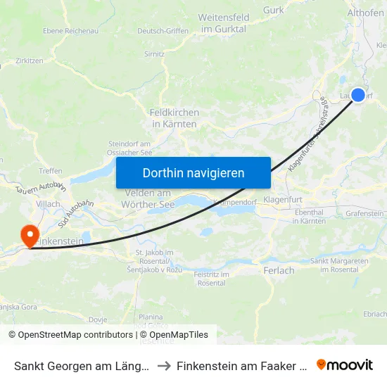 Sankt Georgen am Längsee to Finkenstein am Faaker See map