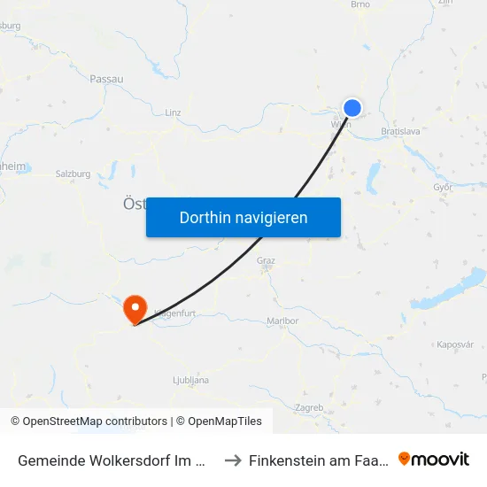Gemeinde Wolkersdorf Im Weinviertel to Finkenstein am Faaker See map