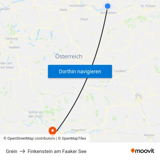 Grein to Finkenstein am Faaker See map