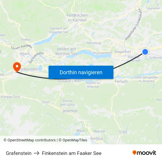 Grafenstein to Finkenstein am Faaker See map