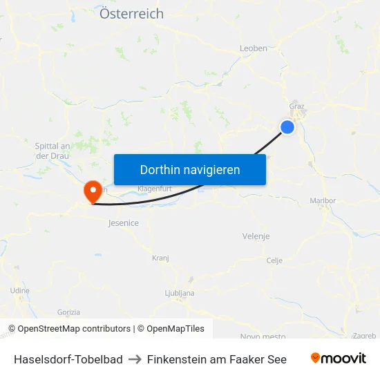 Haselsdorf-Tobelbad to Finkenstein am Faaker See map