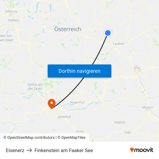 Eisenerz to Finkenstein am Faaker See map