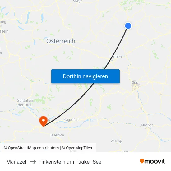 Mariazell to Finkenstein am Faaker See map