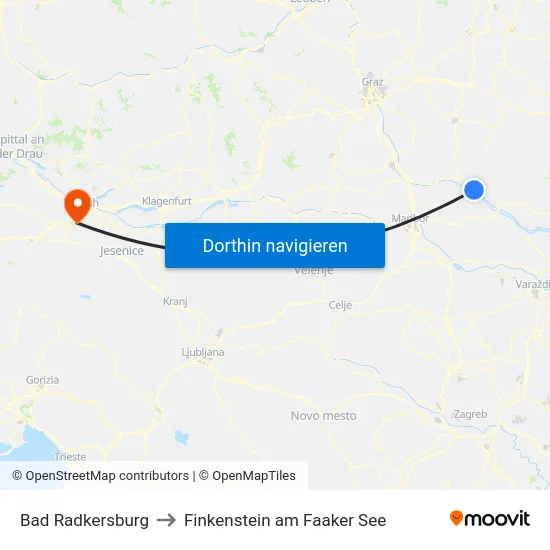 Bad Radkersburg to Finkenstein am Faaker See map
