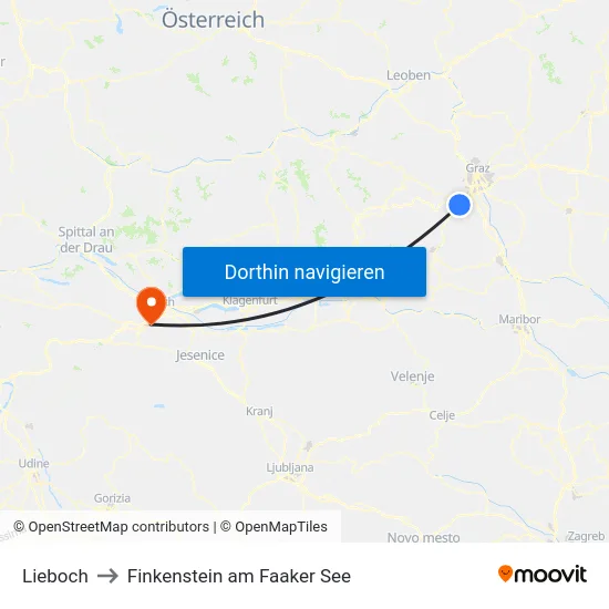 Lieboch to Finkenstein am Faaker See map