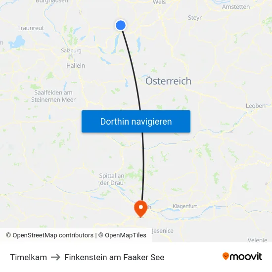 Timelkam to Finkenstein am Faaker See map