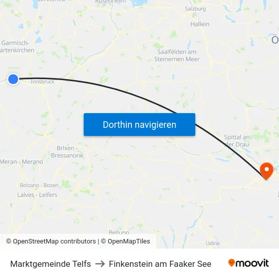 Marktgemeinde Telfs to Finkenstein am Faaker See map