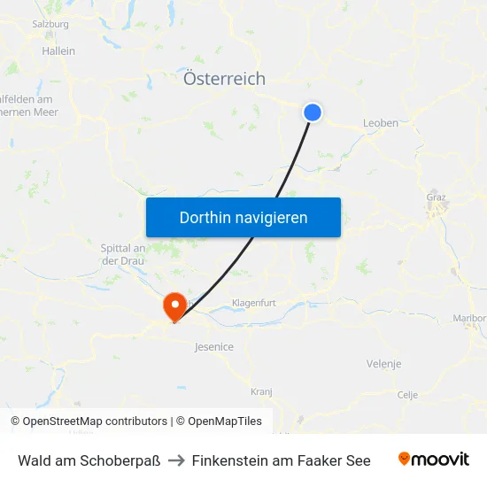 Wald am Schoberpaß to Finkenstein am Faaker See map