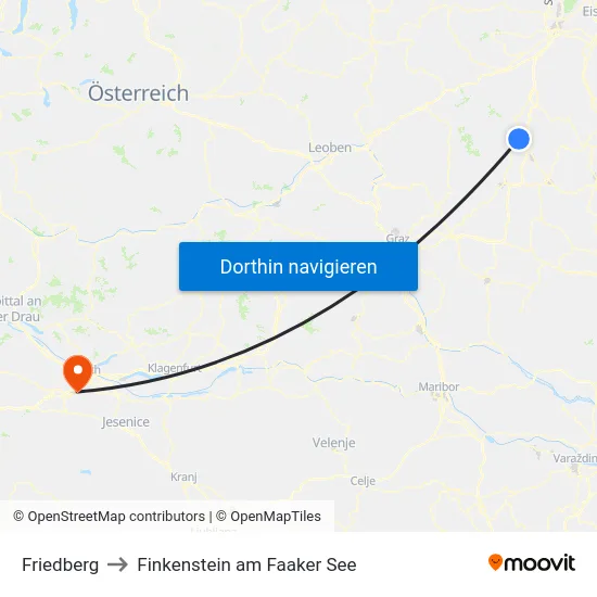 Friedberg to Finkenstein am Faaker See map
