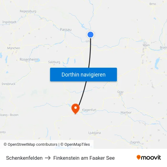 Schenkenfelden to Finkenstein am Faaker See map