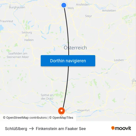 Schlüßlberg to Finkenstein am Faaker See map