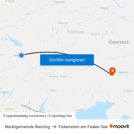 Marktgemeinde Nenzing to Finkenstein am Faaker See map