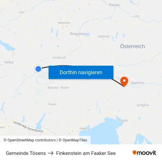 Gemeinde Tösens to Finkenstein am Faaker See map
