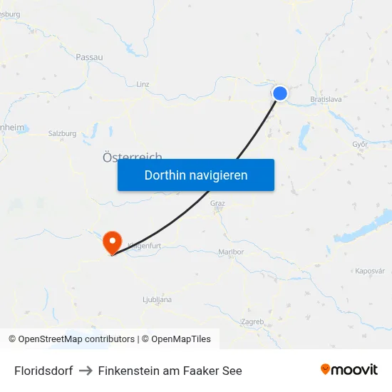 Floridsdorf to Finkenstein am Faaker See map