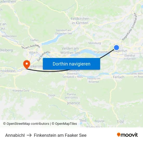 Annabichl to Finkenstein am Faaker See map
