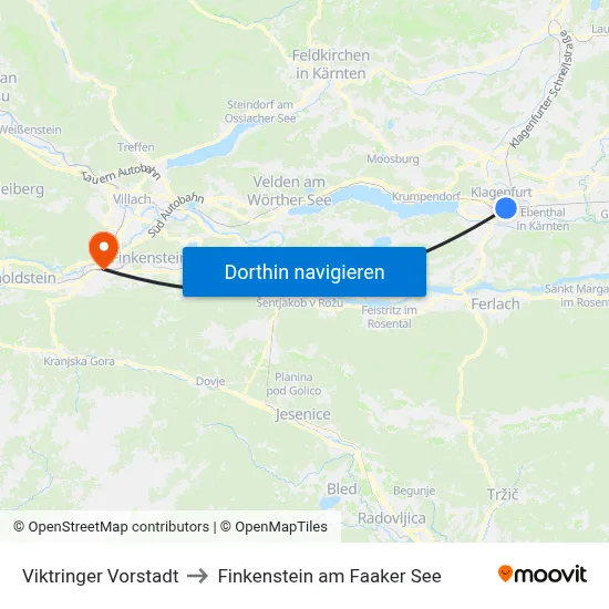 Viktringer Vorstadt to Finkenstein am Faaker See map