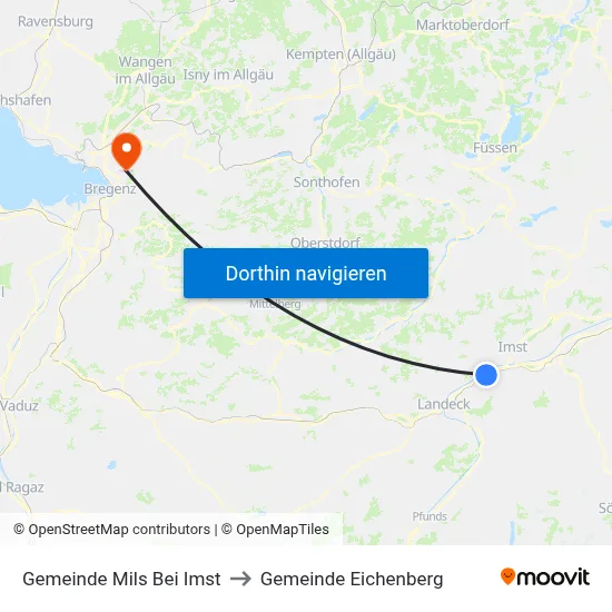 Gemeinde Mils Bei Imst to Gemeinde Eichenberg map