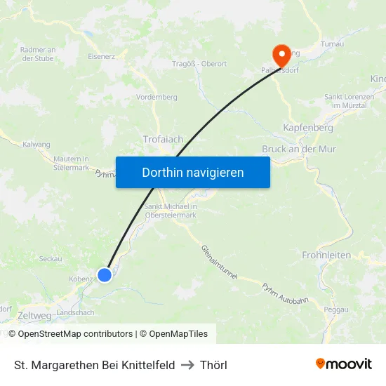 St. Margarethen Bei Knittelfeld to Thörl map