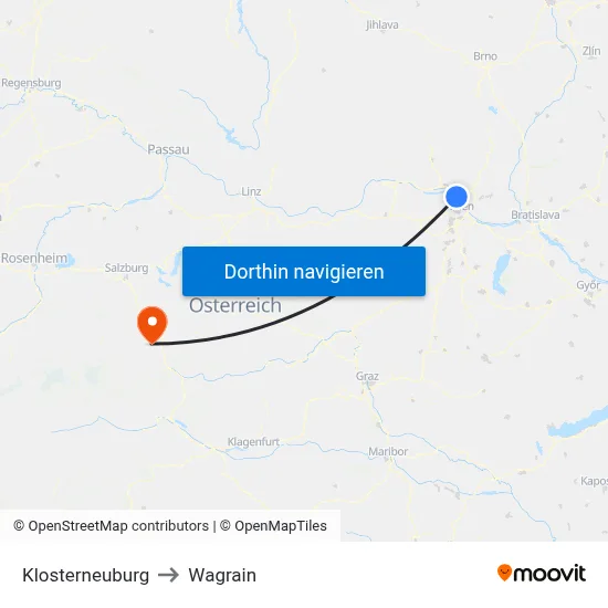 Klosterneuburg to Wagrain map