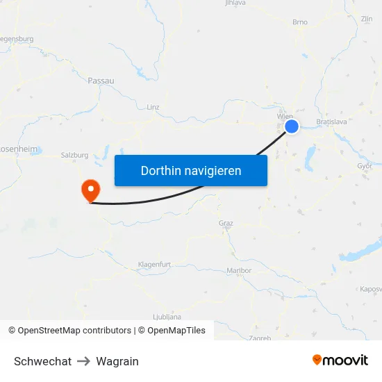 Schwechat to Wagrain map