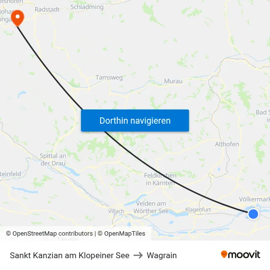 Sankt Kanzian am Klopeiner See to Wagrain map