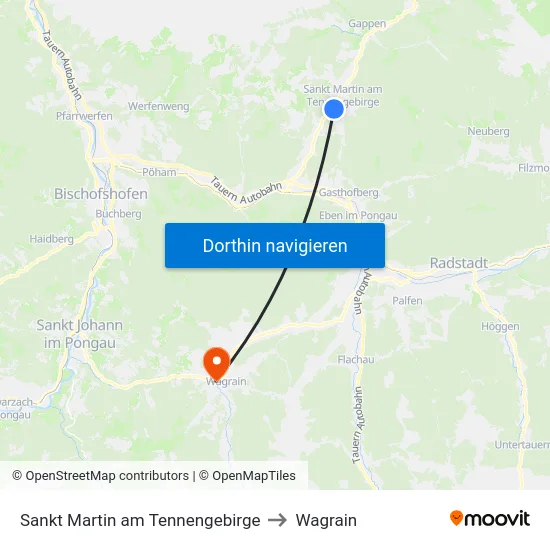 Sankt Martin am Tennengebirge to Wagrain map
