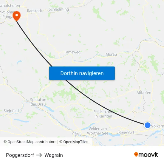 Poggersdorf to Wagrain map
