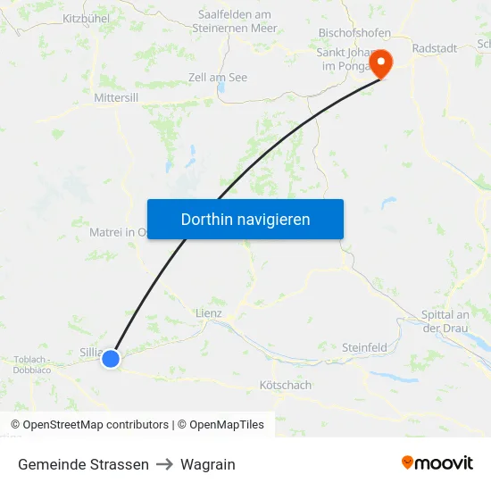 Gemeinde Strassen to Wagrain map