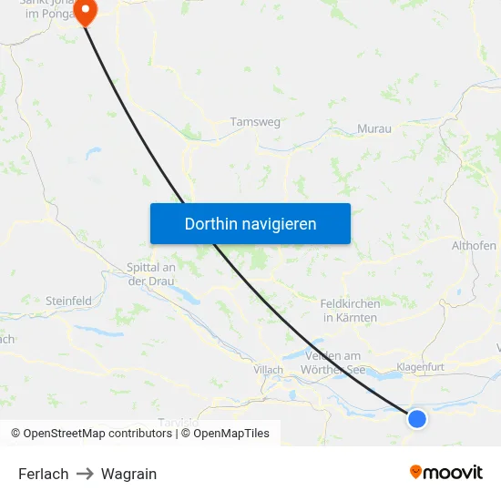Ferlach to Wagrain map