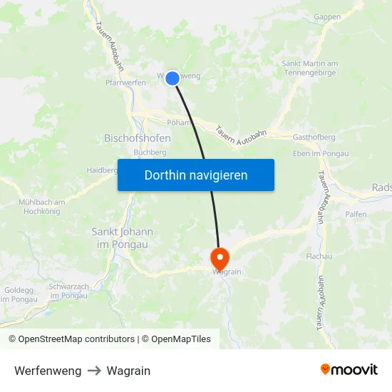 Werfenweng to Wagrain map