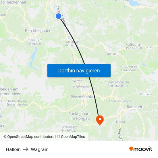Hallein to Wagrain map