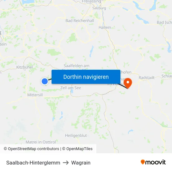 Saalbach-Hinterglemm to Wagrain map