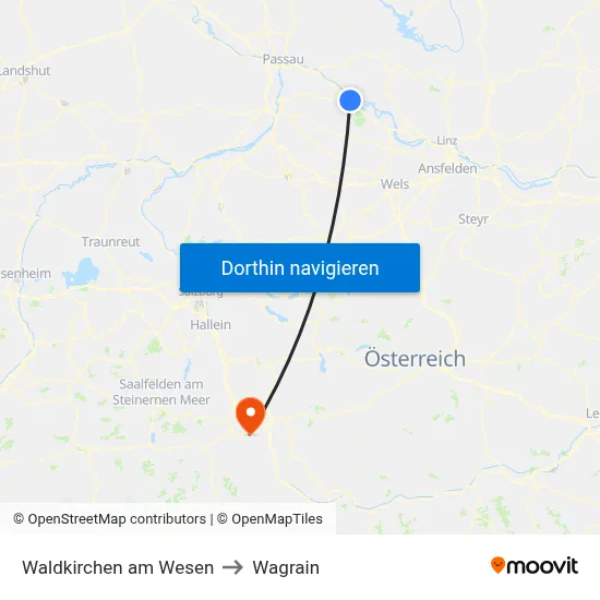 Waldkirchen am Wesen to Wagrain map