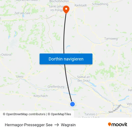 Hermagor-Pressegger See to Wagrain map
