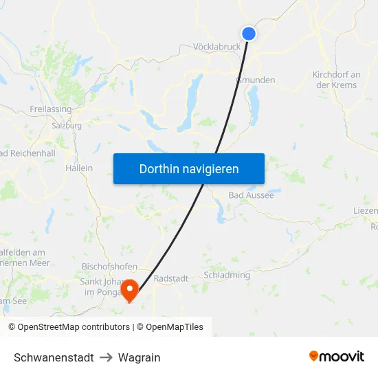 Schwanenstadt to Wagrain map