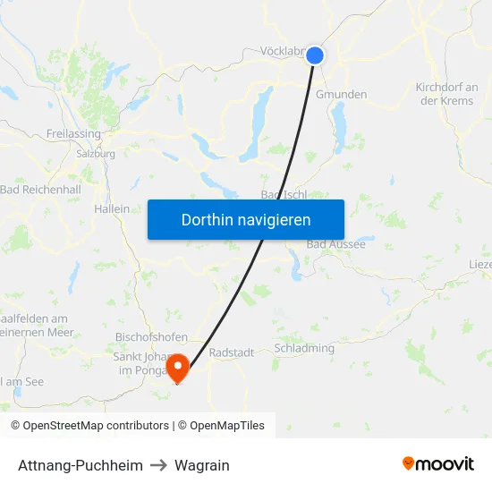 Attnang-Puchheim to Wagrain map